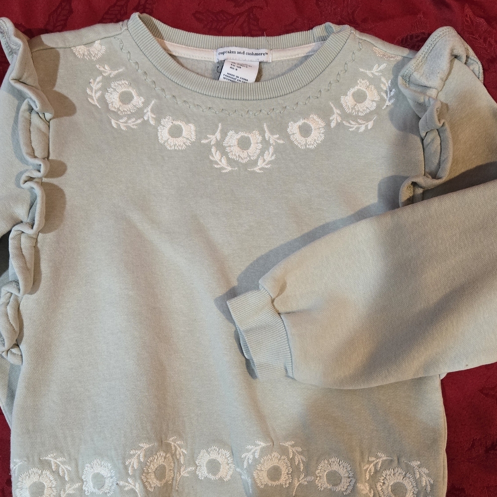 cupcakes & cashmere Floral Ruffle Sweatshirt - Light Green